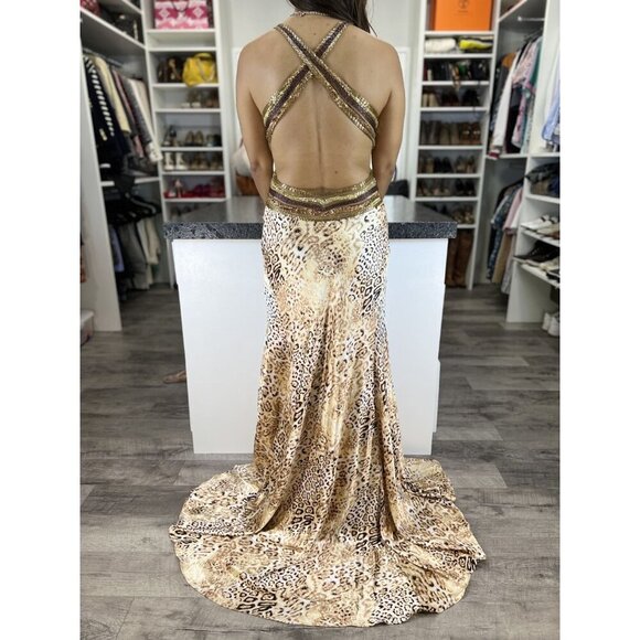 Jovani Y2K Leopard Print Cross Back Beaded Formal Gown $495 - Picture 7 of 12